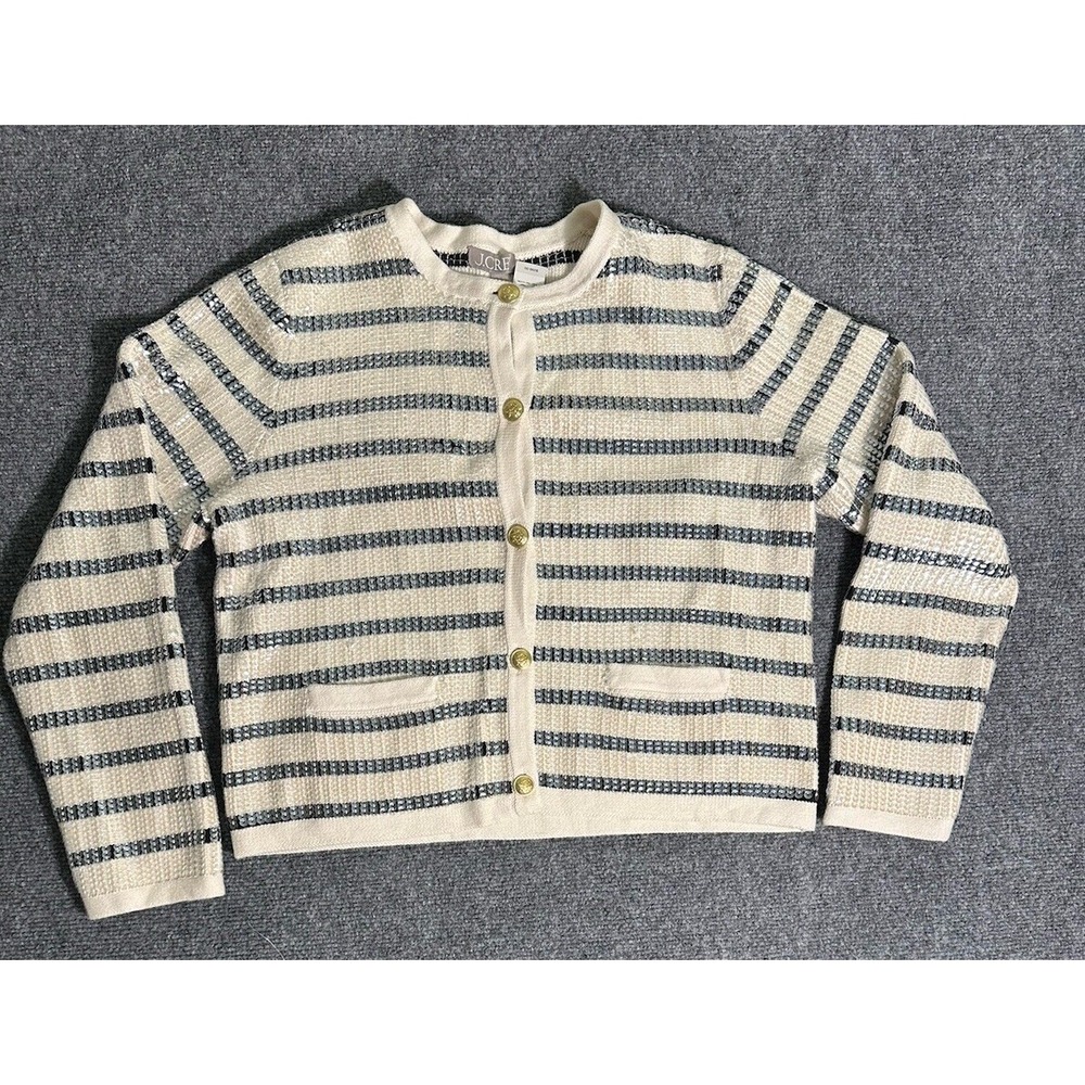 J. Crew‎ Emilie Sweater Lady Jacket In Sequin Stripe Large New With Tag